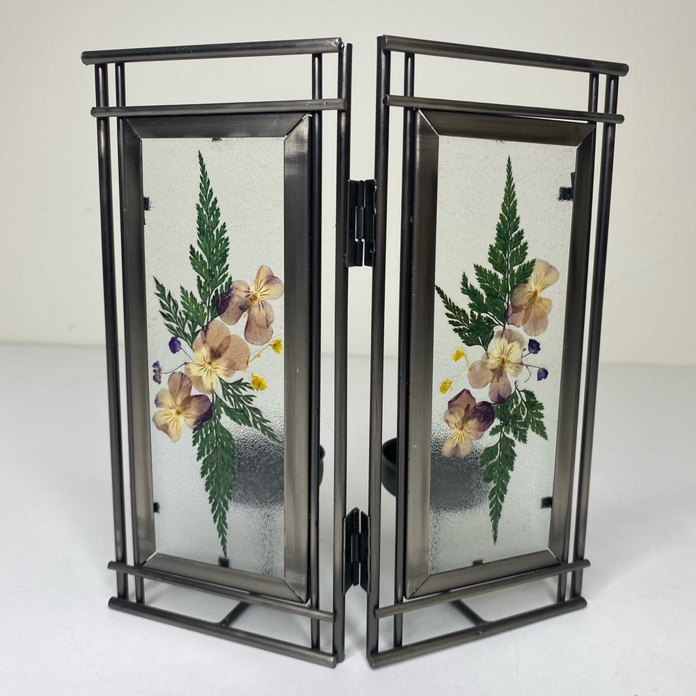 International Silver Co Arboretum Pressed Flower Double Screen Votive Holder